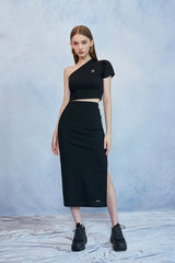 HIDE Slit Band Long Skirt (Black) (6570965958774)