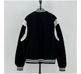 [UNISEX] Varsity stadium leather point jacket (Black)