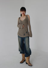 リボンオープンショルダーニット / Ribbon Open Shoulder Knit (4color)