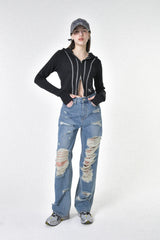 damage denim pants (blue)