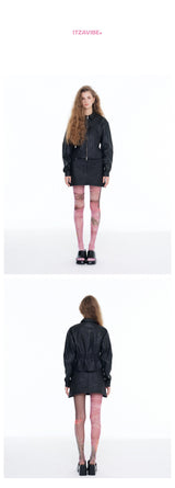 [ICC22WSK17BK] VEGAN LEATHER MINI SKIRTS
