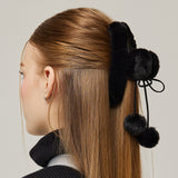Pompom Fur Hair Clip _ Black