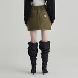 KHAKI TOP STITCH MINI SKIRT