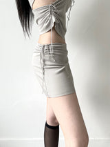 893. コタシャーリングスリットリボンミニスカート / 893. Cota shirring slit ribbon mini sk (2color)