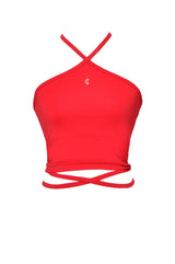 2ウェイホルタースパンクロップスリーブレストップ/2-way halter span crop sleeveless top (red)
