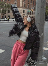 (UNISEX) グロッシーフードクロップストリングダウン