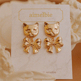 メルビーザキャットシリーズ - アドラーブルリボンピアス / Melbie The Cat Series - Adorable Ribbon Piercing
