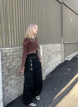 grunge washing off-shoulder crop two-way zip-up
