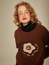SETSETSET BIG FLOWER NAPPING SWEAT SHIRT BROWN (6652493856886)