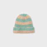 FURRY LOGO BEANIE, BEIGE+MINT STRIPE