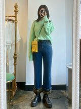 ワイドフィットロールアップチェックデニムパンツ/WIDE FIT ROLL-UP CHECK DENIM PANTS [6882]