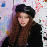 エコレザーベレー帽/0 4 CT eco leather beret - BLACK