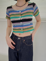 カラーショートスリーブカーディガン/Color short sleeve cardigan (2color)