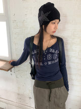watt y2k button v-neck long sleeve t-shirt