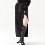 211-BUCKLE SATIN SLIT SKIRT (6550225191030)