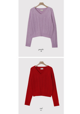 WTケーブルVネッククロップニット(6color)
