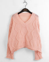 Siren Wave Punching Layered V-neck Cropped Long-Sleeved Knitwear