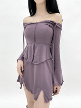 キラホルターオフスリットミニワンピース/793. Kira halter off slit mini ops (2color)