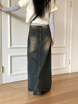Ito Sand Washed Wide Maxi Denim Skirt