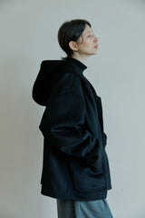 ウールフードコート/unisex wool hood coat black