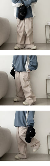 Bicol String Pleated Cargo Wide Pants