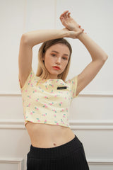 フラワーオフショルダーTシャツ/flower offshoulder t-shirt