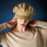 Herringbone label newsboy cap BEIGE