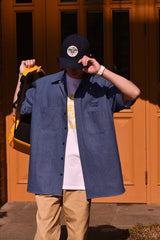 ベースボール刺繍ユニセックス半袖シャツ / Baseball Grand Embroidery Short-Sleeved Unisex Denim Shirt