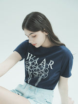 W フラワーTシャツ / T1009 W FLOWER T-SHIRT_NAVY