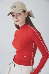 カラーラインハーフネックTシャツ / Color Line Half Neck T-Shirt [Red]