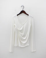 V-ネックシャーリングT-シャツ / V-neck shirring T-shirt (4color)