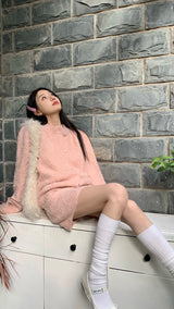 ベイビーピンクパールニットツーピース/Baby pink pearl knit two-piece