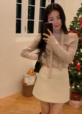 Rose Boat Neck Knit T-shirt + Tie Set (5color)