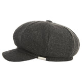 Bold metal tip wool herringbone newsboy cap charcoal