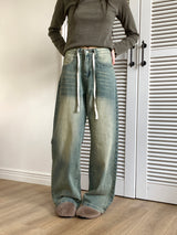 Aker string washing wide denim pants