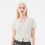 スモールチェリーポップルVネックニットカーディガン / SMALL CHERRY POPPLE V-NECK KNIT CARDIGAN [IVORY]