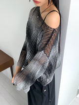 Wooseon tie-dye printing gradient crop long-sleeved knit