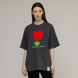ドローイングフラワースマイルショートスリーブTシャツ/Drawing Red Flower Smile Short Sleeve Tee