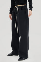 ストリングフリーサイズブラックパンツ / String free size black pants