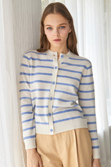 stripe pattern hand beading 100%wool cardigan_ivory (6655893438582)