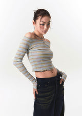 smooth off shoulder top - blue stripe