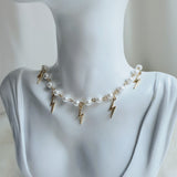 サンダーラプソディーパールチョーカーネックレス / Thunder Rhapsody Pearl Choker Necklace - Gold Color