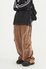 Curve piping velour cargo banding pants
