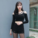 リングオフショルダークロップTシャツ / (5866) X Ring Off Shoulder Crop Tee
