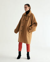 UNISEX WOOL RAGLAN HIDDEN COAT W - TWILL CAMEL (6636060835958)