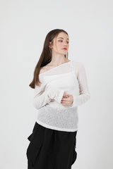 シースルーバックスリットロングスリーブニット / See-Throught Back Slit Long Sleeve Knit White