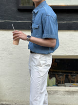 セミオーバーボタンハーフデニムシャツ  / LMN Semi-Over Button Half Denim Shirt (2 colors)