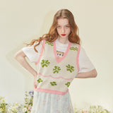 Flower Pattern Merino Wool Knit Vest (Yellow Green) (6681250562166)