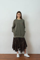 "PRE-ORDER 4/16~"  WOOD-CUT UNBALANCE FLARE SKIRT (Khaki) (6546130501750)
