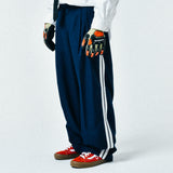 [UNISEX] Satin-Trimmed Racing Trousers (Navy)